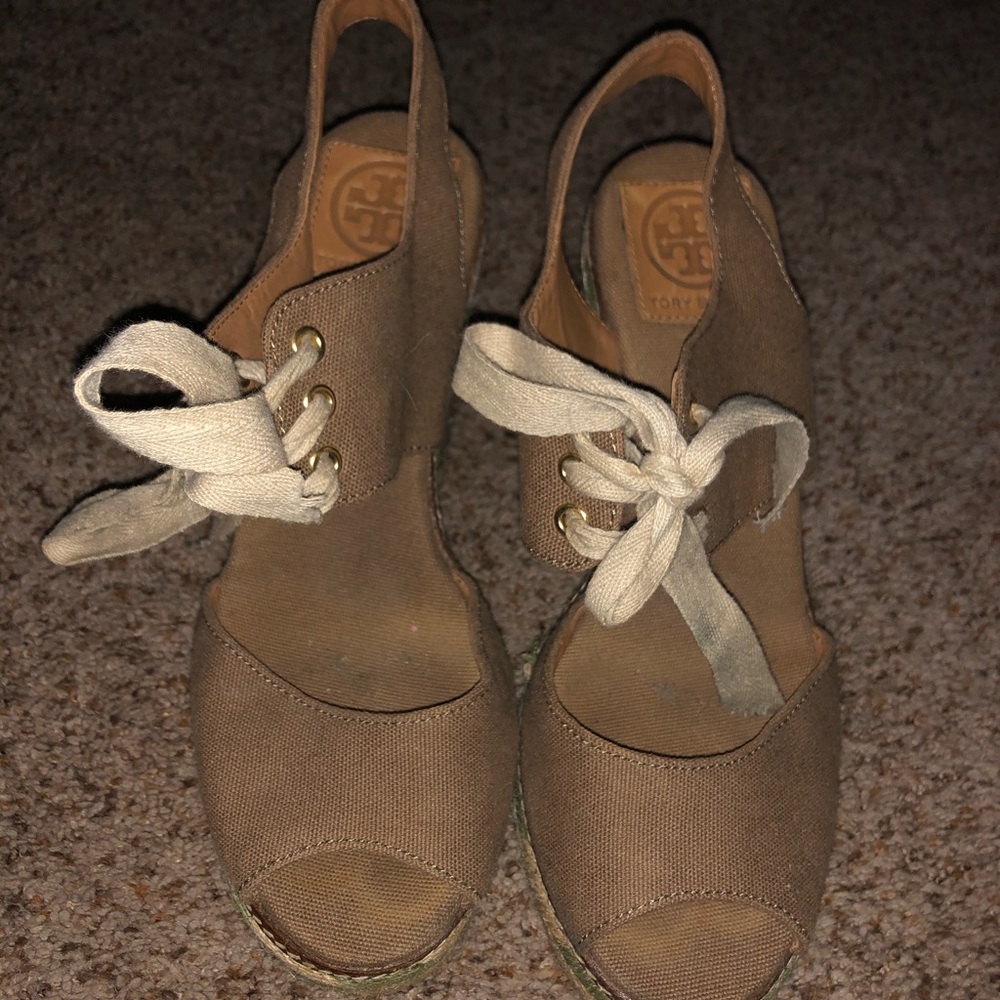 Tory Burch basket weave wedges